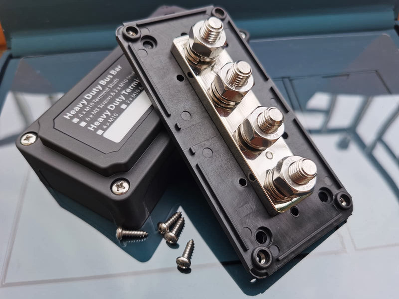 300A Busbar 12 V - 48 V DC Distribution Rail Brass Off-Road Vehicle Mass Distributor Boat Wire Box Camper Busbar Box M10 3/8 Nuts Busbar Black 300A M10(3/8")