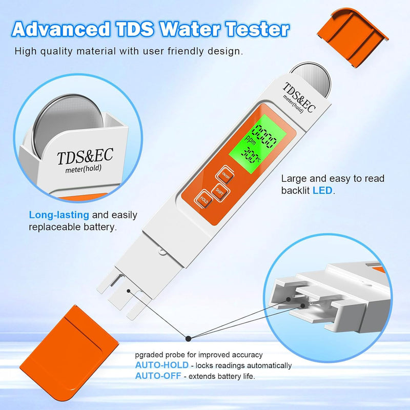 [Australia - AusPower] - TDS Water Tester,New 4 in 1 Tds Meter Digital Water Tester - TDS EC & Temperature(°C,°F) Meter,Accurate & Reliable Digital Testing Kits for Hydroponics, Aquarium, RO/DI System (Orange) Orange 