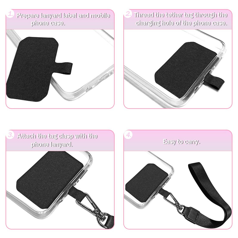 [Australia - AusPower] - yuntop 5 Pack Phone Tether Tab Cell Phone lanyard pad, Universal Phone Tether Tab Phone Lanyard Replacement Part Compatible with Most Smartphones (Black) 