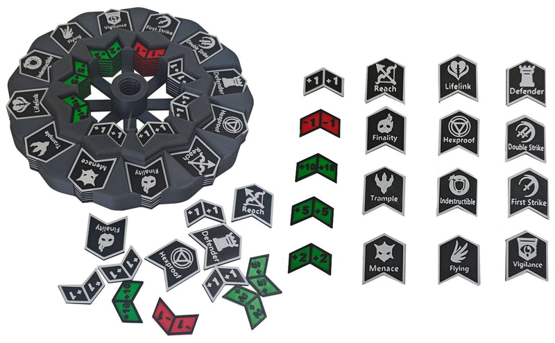 [Australia - AusPower] - MTG Abilities Keywords Counter Wheel, Black Token Tracker 7.5 inch Diameter,123-Piece Keyword and Life Counter Bulk Tokens MTG, TCG, Cards Gaming Accessories 