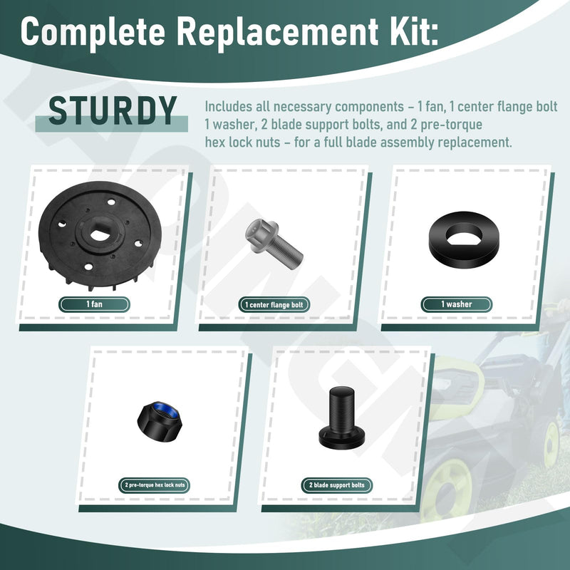 [Australia - AusPower] - Lawn Mower Blade Replacement Kit – Includes Fan, Bolts, Nuts, and Washers for Dual Blades – Compatible with EGO Power+ LM2130SP, LM2150SP, LM2160SP 21-Inch Lawn Mowers 