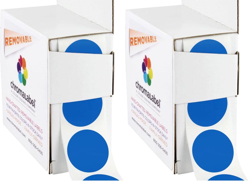 ChromaLabel 1 Inch Round Label Removable Color Code Dot Stickers, 1000 Labels per Dispenser Box, Dark Blue (Pack of 2) 1" (Pack of 2)