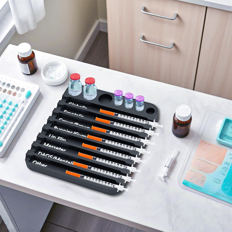 [Australia - AusPower] - Aesthetic Practitioner Syringe Tray with 8 Slots Label, Vial Holder/Syringe Tray Combination for Aestheticians and Nurses, Syringe Storage Tray Organizer 