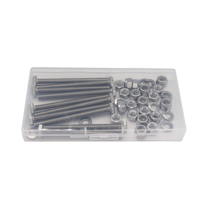 [Australia - AusPower] - binifiMux 50pcs(10 Sets) 1/4-20 Fastener Kit: 3" Hex Bolts, Spring Lock Washers, Flat Washers, Hex Nuts & Nylon Inserted Locking Nuts 