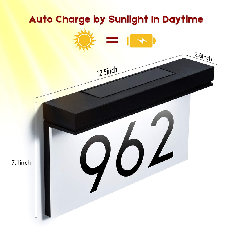 Address Plaques for House Solar Powered, House Number for Outside, LED Address Sign Outdoor Waterproof 3000K Warm White Warm light