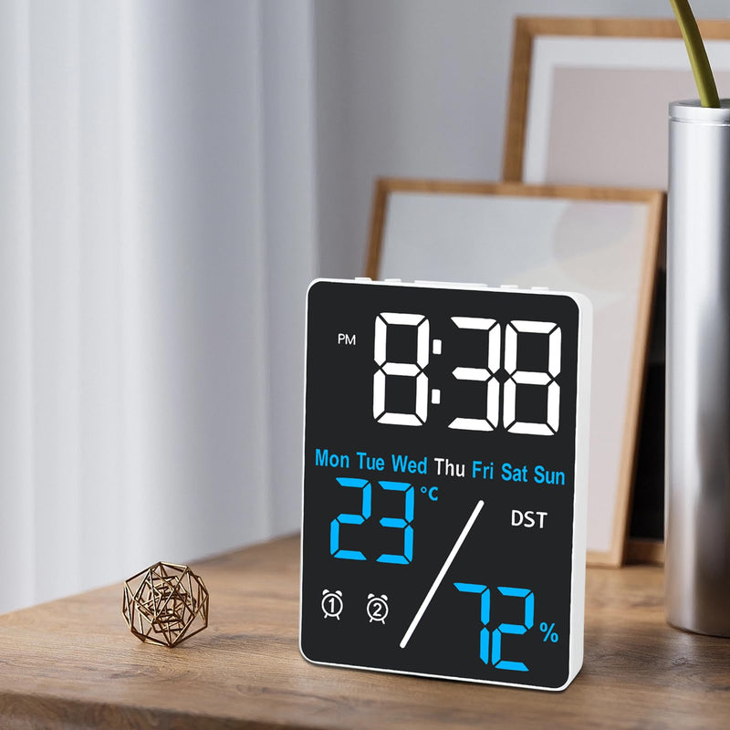 [Australia - AusPower] - Digital Room Thermometer Hygrometer Alarm Clock, 5.9 inch Desktop Accurate Humidity Temperature Monitor Meter for Indoor Outdoor Kitchen Office Bedroom Livingroom (Battery Not Included) 