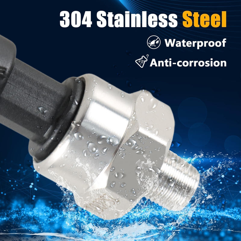 [Australia - AusPower] - 100 PSI Pressure Transducer Sensor with Connector Harness, 1/8"NPT Thread Stainless Steel Pressure Transmitter for Oil Fuel Water Air 100PSI 