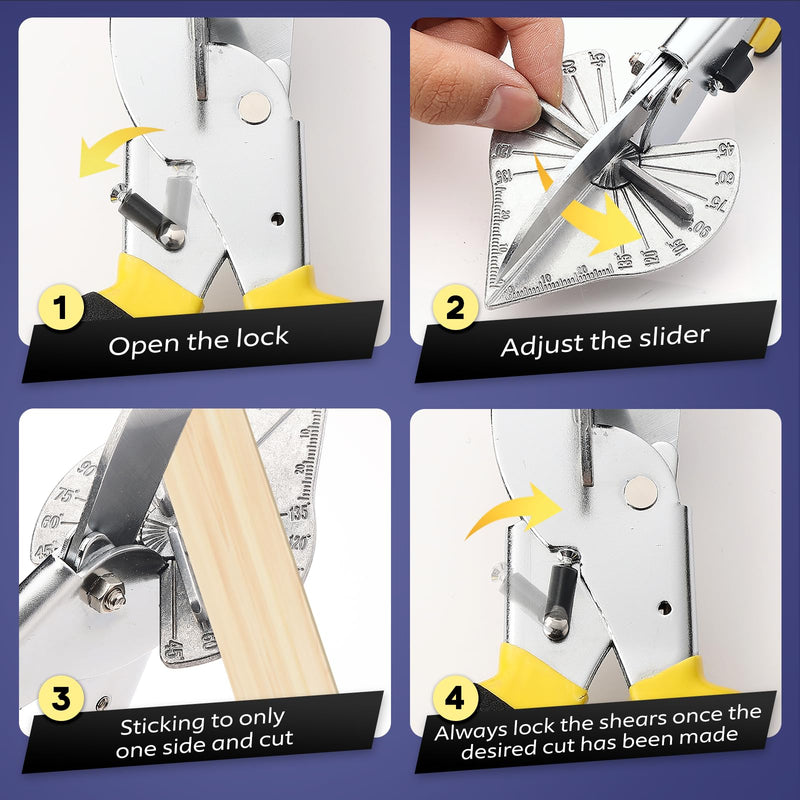 [Australia - AusPower] - Miter Shears for Molding, RAINHOL Trim Cutter Hand Tool, Adjustable Angle Cutting Tool for Wood Trim Molding, PVC, Vinyl, Trunking, 2 Extra Replacement Blades Included Miter Shears with 2 Blades 