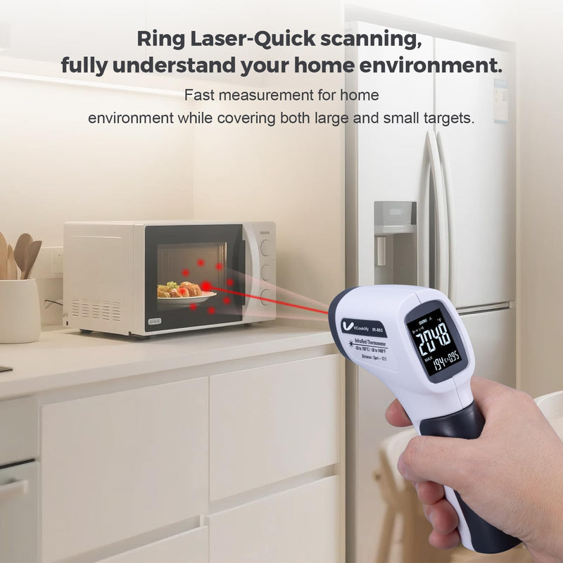 [Australia - AusPower] - Temperature Gun for Meat,Automotive Infrared Thermometer Gun with Ring Laser DS12:1,Digital Thermal Gun with Adjustable Emissivity&High/Low Alarm,-58~1400℉IR Temp Gun for Engine,Brakes&HVAC Gray 