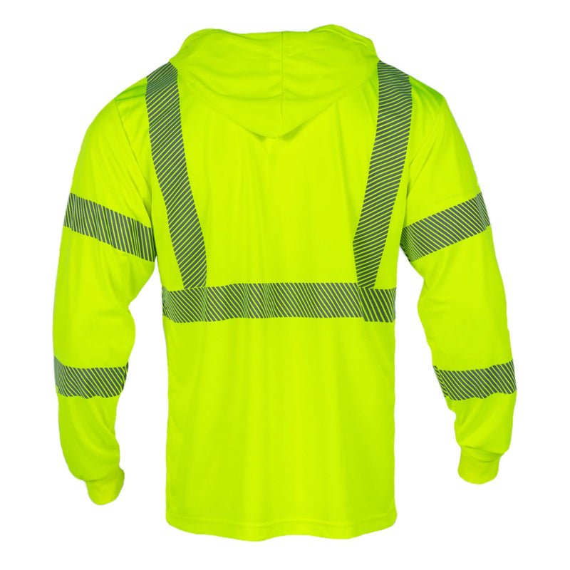 FONIRRA Hi Vis Shirts for Men Reflective ANSI Class 3 Safety T-Shirt with Hood High Visibility Construction Work Long Sleeve, Yellow 3XL
