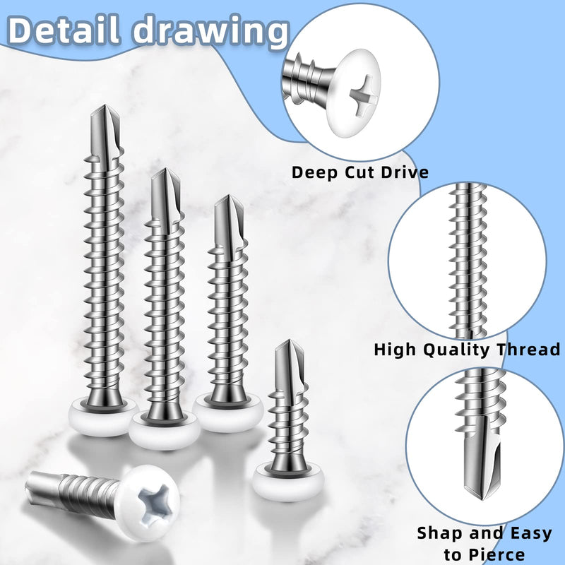 [Australia - AusPower] - 100 Pcs 5 Size #8 White Screws White Wood Screws White Pan Head Screws White Sheet Metal Screws Stainless Steel Screws Wall Plate Fast Self Tapping Screws Thread Truss for Switches Covers Replacement 