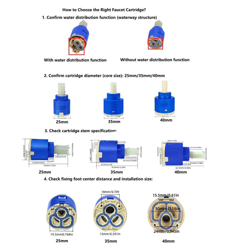 40 mm Tap Cartridge Certification Ceramic Cartridge Replacement Cartridge Tap Valves for Kitchen Bathroom Bath Tap Replacement Parts 40 mm cartridge