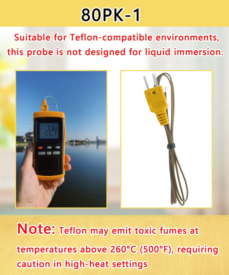 [Australia - AusPower] - 80PK-1 K-Type Temperature Bead Probe Compatible with Fluke Multimeter,-40 to 260°C Temperature Line with Connector(1-Meter Long) 