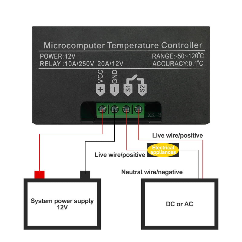 [Australia - AusPower] - 12V Temperature Controller Module -50 to 120°C Digital Temperature Switch 12V Thermostat Switch Module Heating/Cooling LED Thermostat Controller with NTC Waterproof Sensor (2 Pcs) 