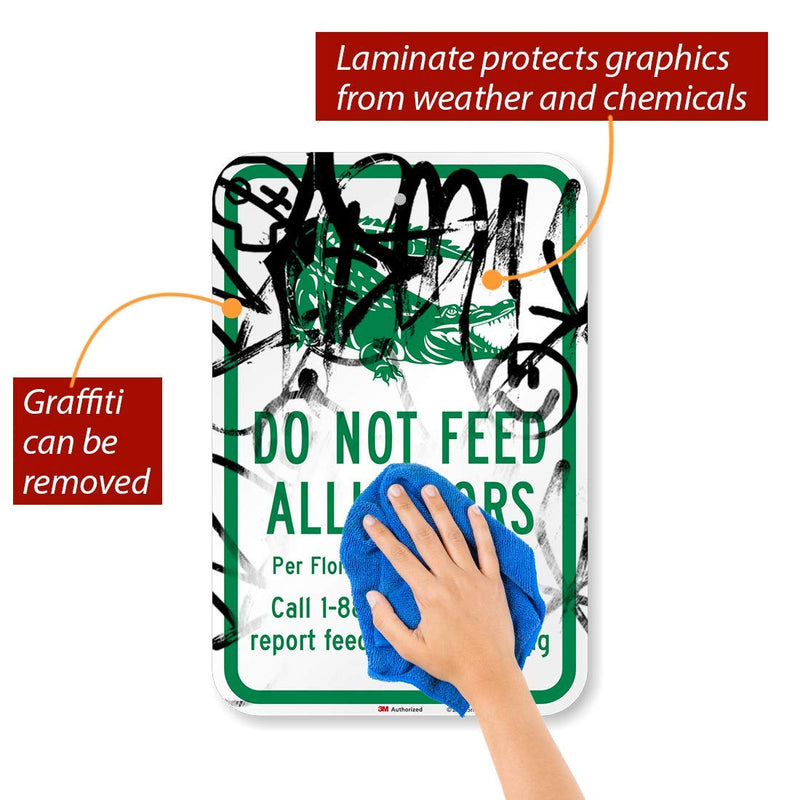SmartSign - K-9824-HI-12x18 "Do Not Feed Alligators" Official Florida Sign | 12" x 18" 3M High Intensity Grade Reflective Aluminum Green on White HIS Reflective Aluminum 18" x 12"
