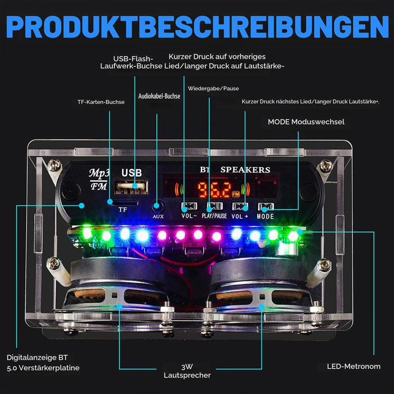Heemol DIY Speaker Kit, Bluetooth Amplifier & Soldering Kit for Radio 87.5-108 MHz with LCD Display, Spectrum Display and Remote Control Soldering Exercise for Electronics