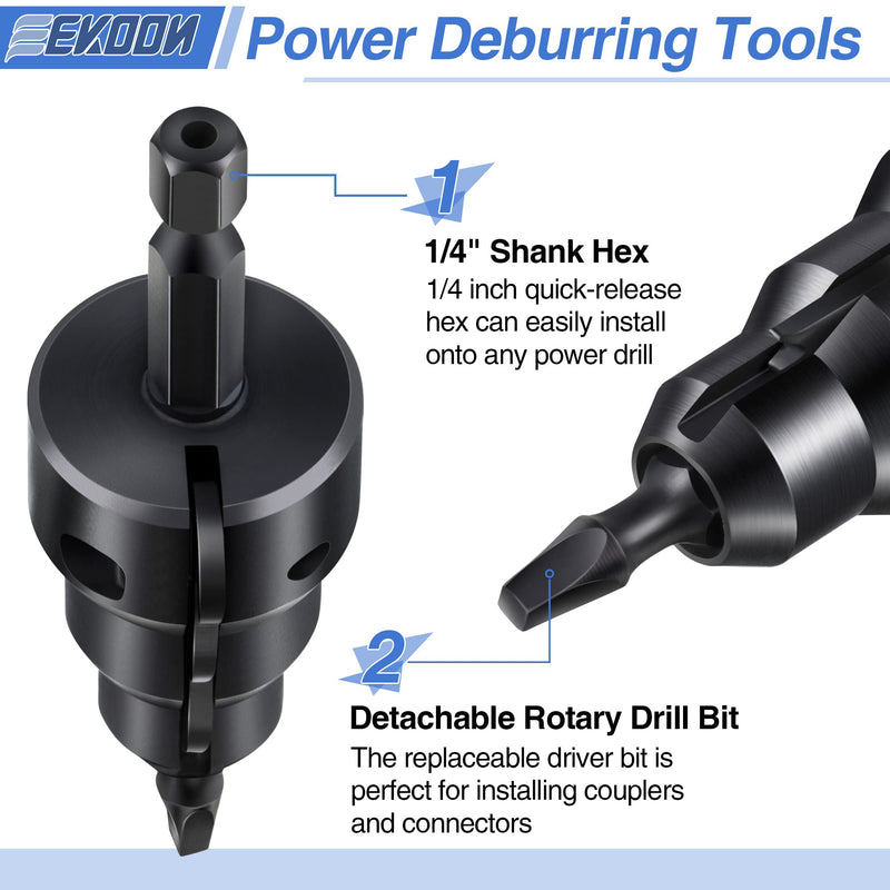 [Australia - AusPower] - Feekoon 1/2'' 3/4'' Power Conduit Reamer Tools Kit, Includes 3 Reamer Replacement Blades, 3 Set Screw, 1 No. 2 Square Recess Bit and 1 Hex Key Wrench(1/16''), Ream 1/2'', 3/4'' and 1 Inch Conduit Pipe 