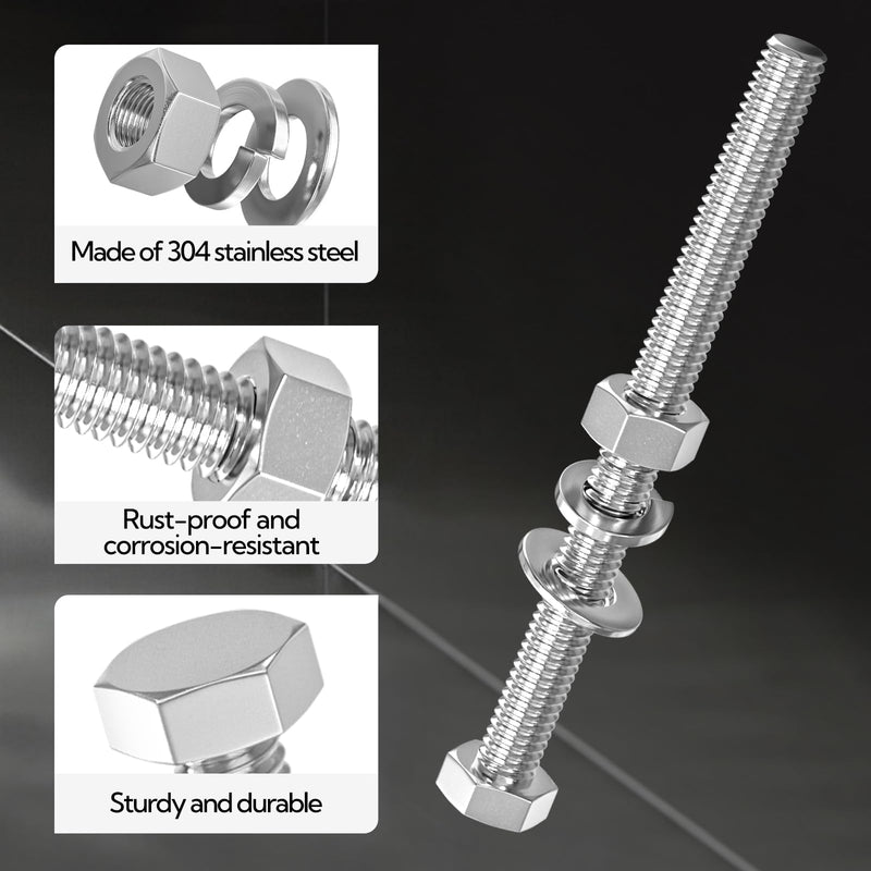 [Australia - AusPower] - 20PCS 5/16-18" x 6" 304 Stainless Steel Fully Threads Bolt, Hex Head Bolts with Nut Spacer and Spanner 5/16-18" x 6" 20 