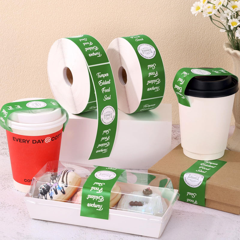 1000 Pcs Tamper Proof Stickers 1.5 x 6 Inch Tamper Evident Tape Security Delivery Seals for Freshness Labels Drink Food Pizza Packaging Green