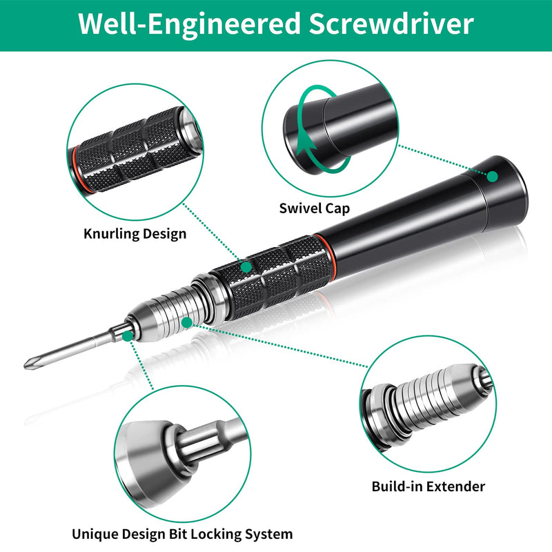 Precision Screwdriver Set,Premium Ergonomic Screwdriver with 55 High Strength Magnetic Screw Driver Bits for Computer Watches Jewelers and other Small Electronics Repair. 55 in 1
