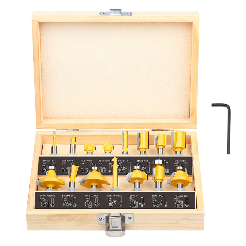 Router Bits Set 1/4 Inch Shank - BAIDETS 15 Pieces 1/4" Tungsten Carbide Router Bits, Woodwork Tools 15 Pcs, 1/4" Shank