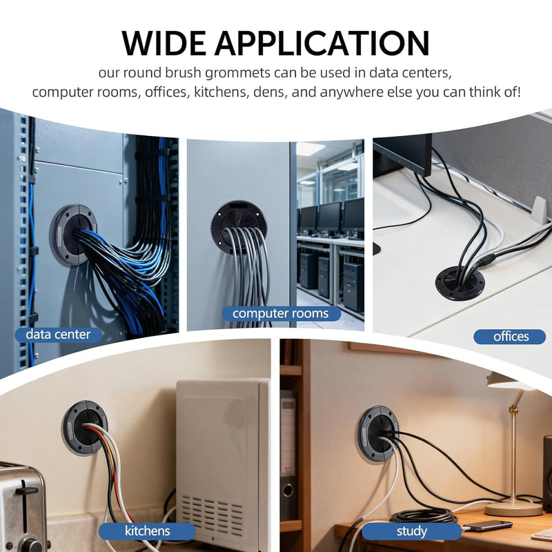 [Australia - AusPower] - 2-Pack 4"Round Brush Grommet, Upgraded Large Split Grommet Structure for Raised Floor Airflow Management, Home Data Center Wall Ceiling Floor Cable Management (Deep Black) Deep Black 