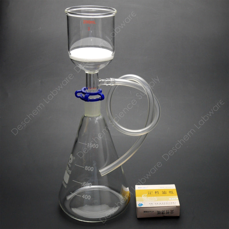 1000ml,Suction Filtration Device,200ml Buchner Funnel,1L Erlenmeyer Flask,70mm Filter Paper