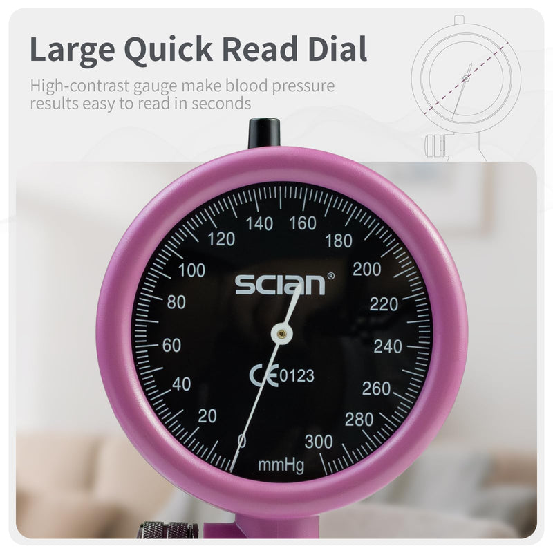[Australia - AusPower] - SCIAN Palm Style Aneroid Sphygmomanometer with European Cuff 8.7-16.5", Manual Blood Pressure Cuff with Carrying Bag for for Nurse Doctor Senior Adult, Purple Red 