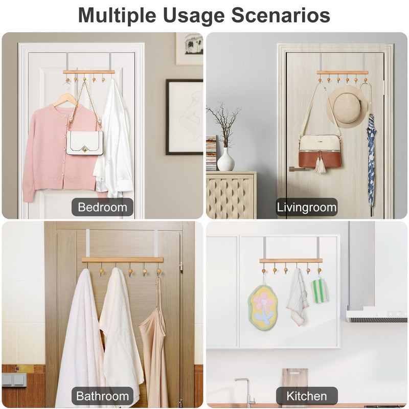 [Australia - AusPower] - TOPIA HANGER Over The Door Hooks for Hanging, Towel Hooks Towel Racks for Bathroom, Coat Hooks Coat Rack Over The Door Organizer Hanging, Wooden Door Hangers for Coat Towel Hat Purse CT71N Natural 1 Pack 