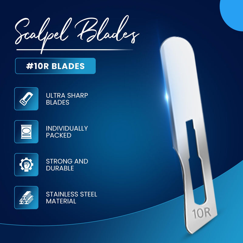 [Australia - AusPower] - Professional Stainless Steel Disposable Set of 10 count Scalpels #3 handle && 100 count Individually packed #10R Dermaplane Blades -10R Scalpel Blades Dermaplaning for Precision Skincare & Smooth Skin 