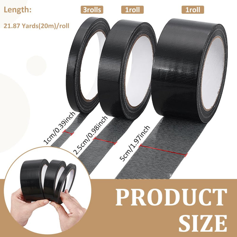 BENECREAT 5 Rolls 3 Styles Black Bookbinding Tape, 0.4/1/2 Inch Wide Polyethylene Bookbinding Repair Tape for Repairing Old Books (20m/Roll)