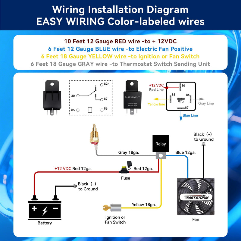 [Australia - AusPower] - Electric Fan Relay Kit 60 AMP Waterproof Relay Kit with Temperature Sensor Switch 200 On 185 Off Single Fan 200 On 185 Off 