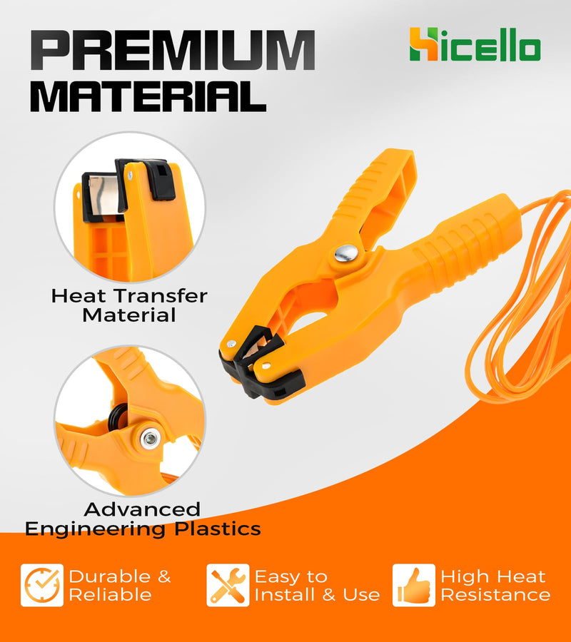 [Australia - AusPower] - 2 PCS K-Type Thermocouple Sensor Thermometer Lead Probe Pipe Clamp Jaw Clip Plumbing Clamp for Fieldpiece Gauges HVAC & Plumbing (-40°F to 392°F) Yellow Ht 05 K Type 2 * Clamps 