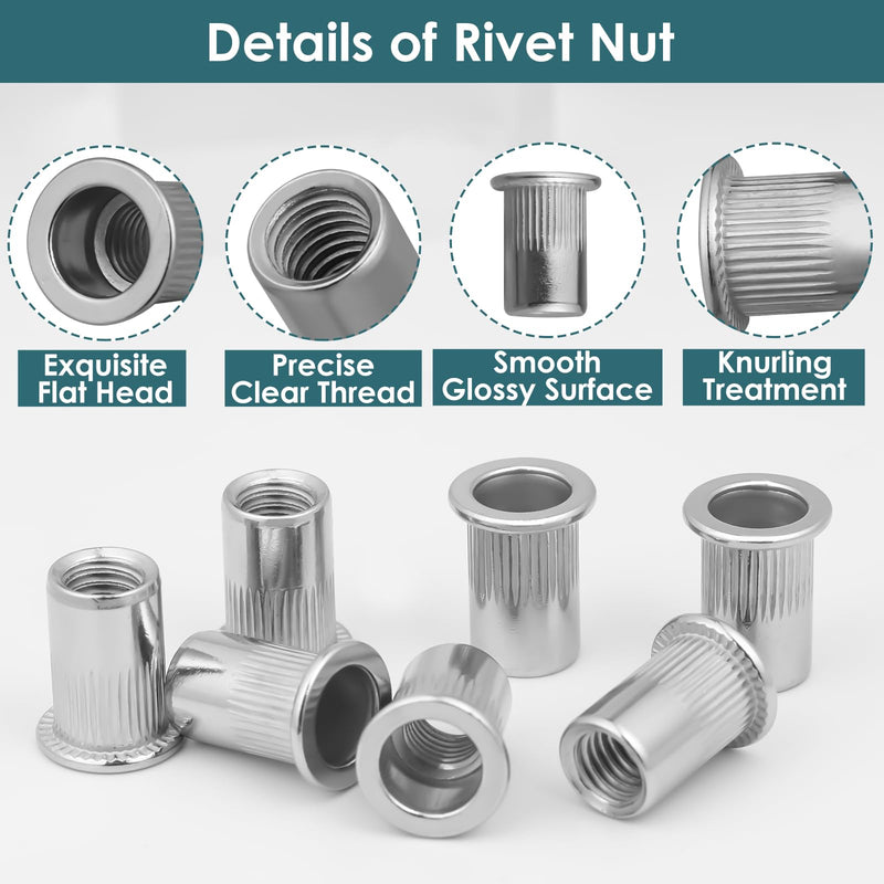 [Australia - AusPower] - 15Pcs M12 Rivet Nuts,Stainless Steel Threaded Rivet,Knurled Nutsert,Flat Head Rivnut,Insert Nut,Metric Rivet,Bright Finish, Fully Machine Thread 