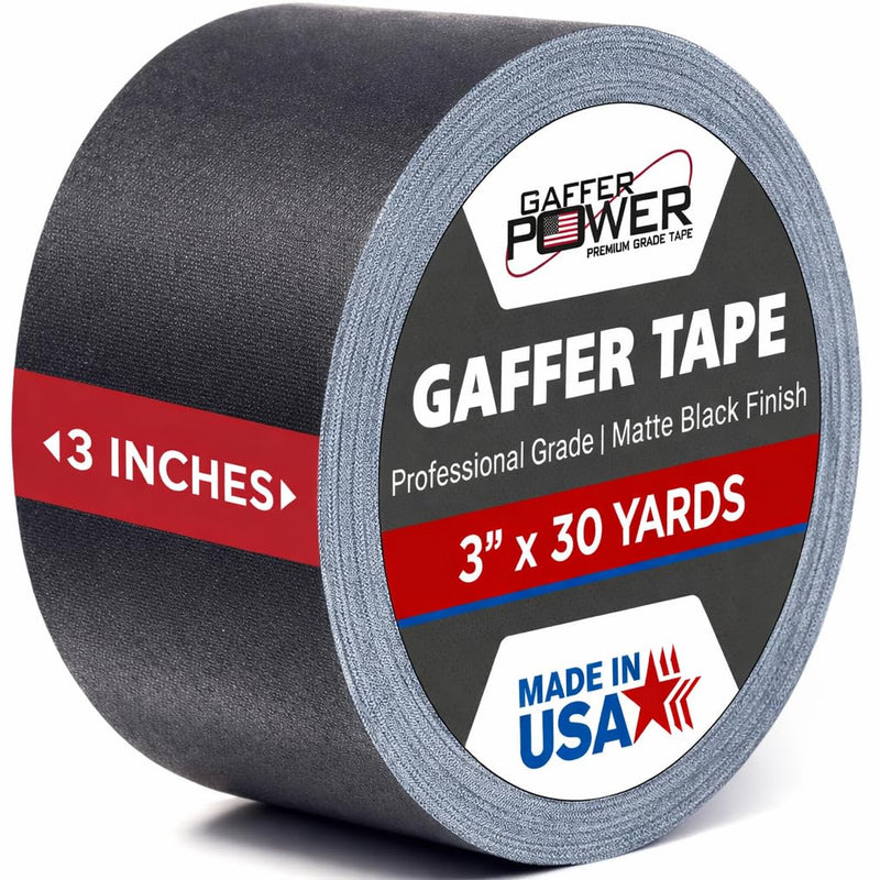 Gaffer Power Black Gaffer Tape 3” x 30 Yards – No Residue, Made in USA, Professional Grade, Non-Reflective Matte Cloth Tape for Stage, Photography & Cable Management 3 in x 1080 in