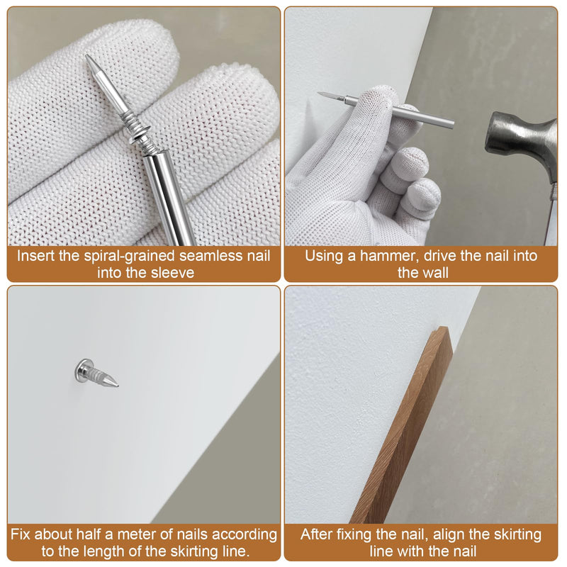 [Australia - AusPower] - Double-Head Skirting Thread Seamless Nail, Double-Headed Nails, Seamless Skirting Thread Nails with Solid Wood Baseboard,Invisible Screws & Nail-Specific Sleeve Tool (100PCS) 100pcs 