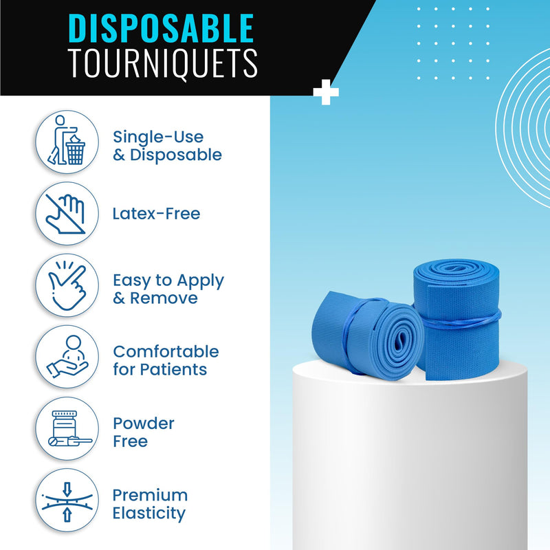 [Australia - AusPower] - REDIBLUE Disposable Tourniquet [Pack of 100] - Latex Free, Tear Resistant, Single Use Tourniquets for First Aid, Medical, Clinic, Compact and Portable - 1" x 18" 