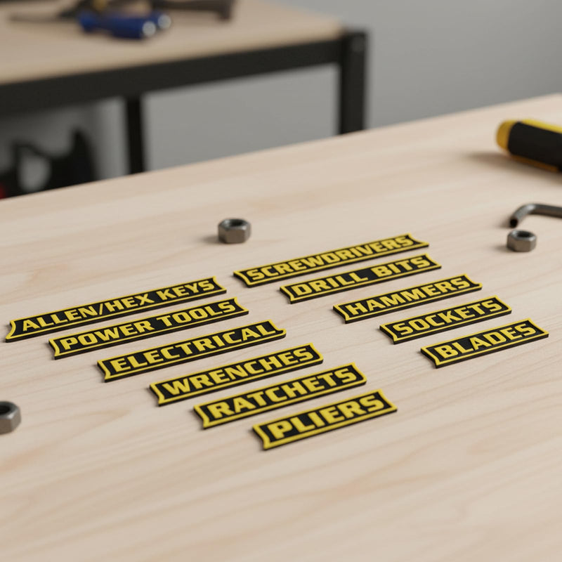 12 PCS Tool Box Magnetic Labels, Magnetic Tool Box Labels for Drawers and Cabinets, Yellow Magnetic Toolbox Labels for Workshop Organization and Toolstorage Systems