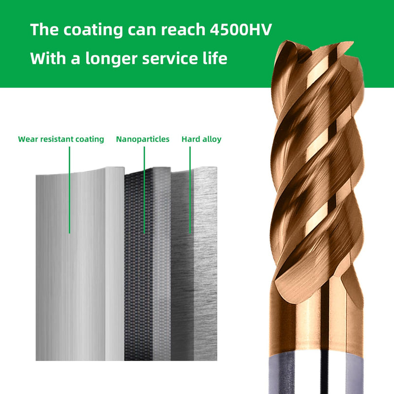 [Australia - AusPower] - CREEYA 2 x carbide end mill 6 mm, 4 teeth/4 cutting CNC cutters, HRC 55, TiSiN golden coating, solid carbide cutter CNC 8 mm for steel, metal, wood, acrylic, plastic (6 mm) 6mm-2 Stücke 
