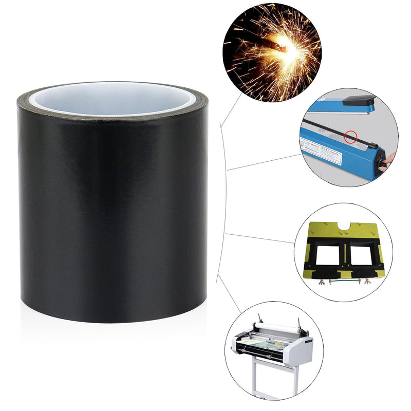 BOMEI PACK Black PTFE Teflonn Glass Cloth Tape, 4'' x 33ft High Temperature Tape Fiberglass Adhesive, Heat Resistant for Fabric,High-Speed Sealing Machine,Vacuum Sealer Machine,1 Pack 4inch x 33ft