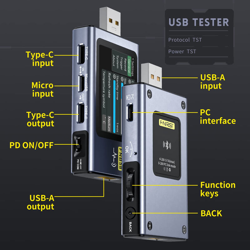 [Australia - AusPower] - FNIRSI USB Tester 4-28V 7A LCD USB A&C Voltage Current Power Tester Multimeter, Fast Charge Detection Trigger Capacity Ripple Measurement, PD2.0/PD3.0,QC2.0/QC3.0 