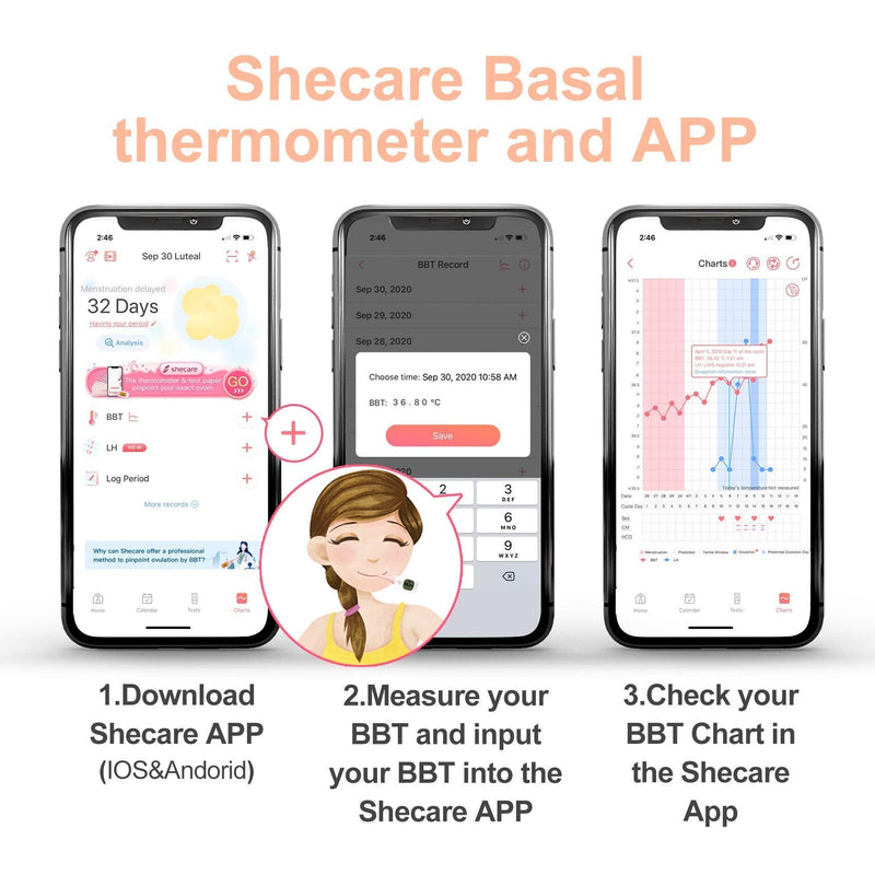 Digital Basal Body Thermometer for Ovulation, High Precision Oral Thermometer, Accurate 1/100th Degree, Works with Shecare APP