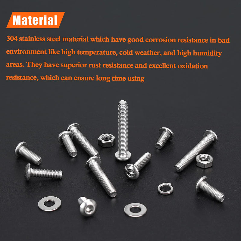 [Australia - AusPower] - 500 Pieces M3 x 6mm /8mm /10mm /12mm /16mm /20mm, Hex Button Head Cap Metric Screws Bolts Washers Nuts Kit, 304 Stainless Steel 