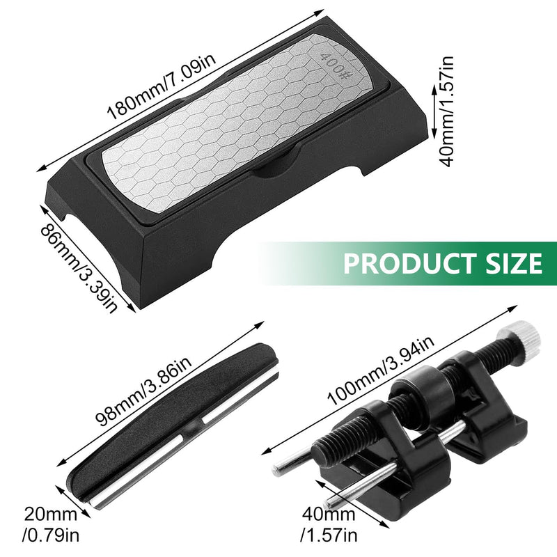 [Australia - AusPower] - Diamond Sharpening Stone Set, with Adjustable Angle Grinding Aid Chisel and Grinding Aid, Double-Sided 400/1000 Grit, for Knife Sizes (36-80 mm), for Building Sharp Edges (Black, Silver) Black, Silver 