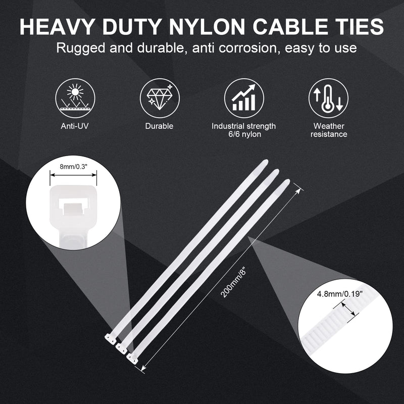 [Australia - AusPower] - White Zip Ties Heavy Duty 8 Inch(100 Pack), 50lb Multi-purpose Cable Ties For Indoor and Outdoor Use 8''(100pack) 