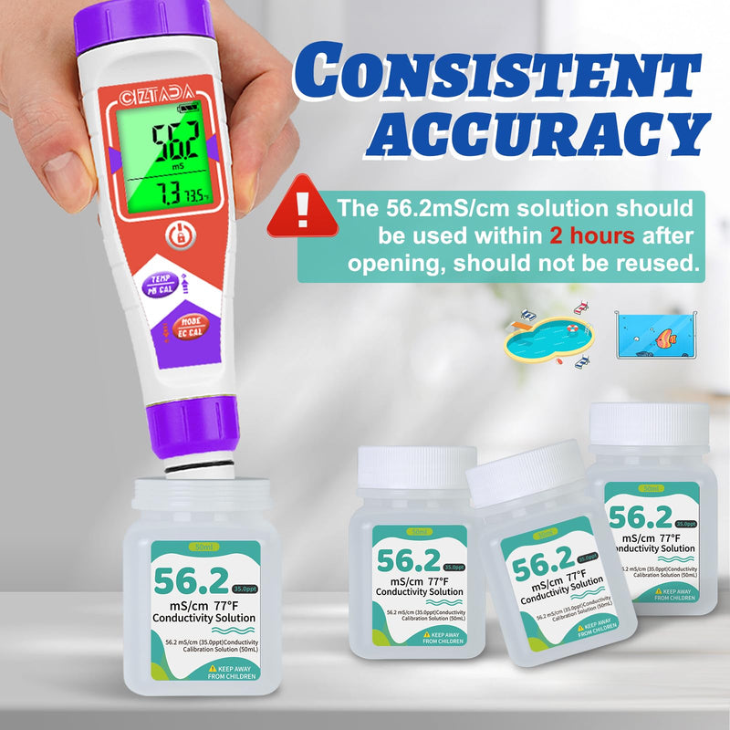 [Australia - AusPower] - 56.2 mS/cm Calibration Solution Kit, 4-Pack 35.0ppt Conductivity Standard Calibration Solution 50 ml for Aquarium Salinity Tester, Pool Salt Tester, Hydroponics EC PPM Meter 