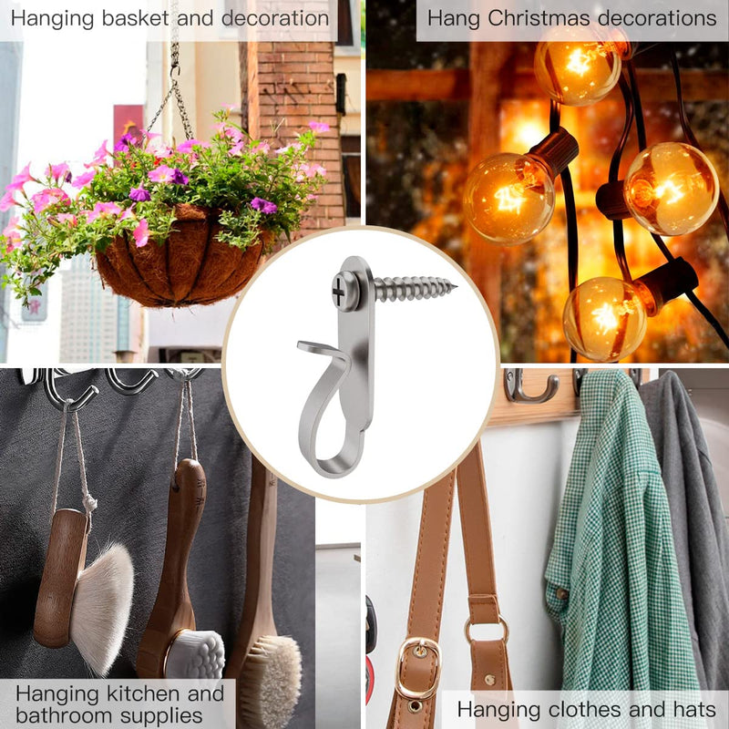 [Australia - AusPower] - Light Hanger Hooks,Screw Hooks for Hanging Christmas Light,Light Wire and Led Fairy Led Light Clips,Stainless Steel,20 Pack Wall 