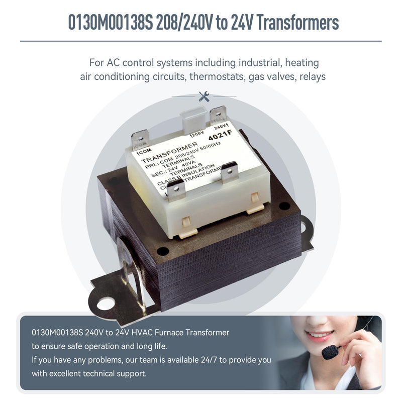 [Australia - AusPower] - 0130M00138S 240V to 24V Transformer, Compatible with Goodman Amana 40VA HVAC Furnace Transformer, 208/240V to 24V Class 2 Control, HVAC Parts Replaces B1141643 PF40224 L38264 4021F with Foot Mount 