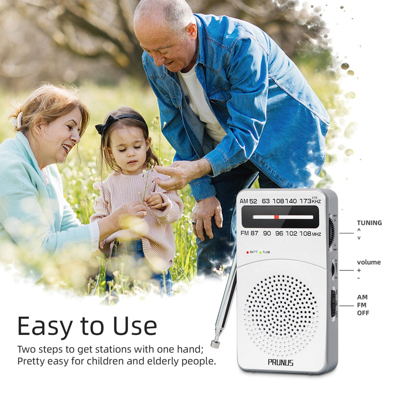 [Australia - AusPower] - PRUNUS J-166 Portable Radio AM FM, Battery Operated Radio with Tuning Light, Back Clip, Excellent Reception for Indoor & Outdoor & Emergency Radio, AM FM Radio Portable, Transistor Radio Silver 