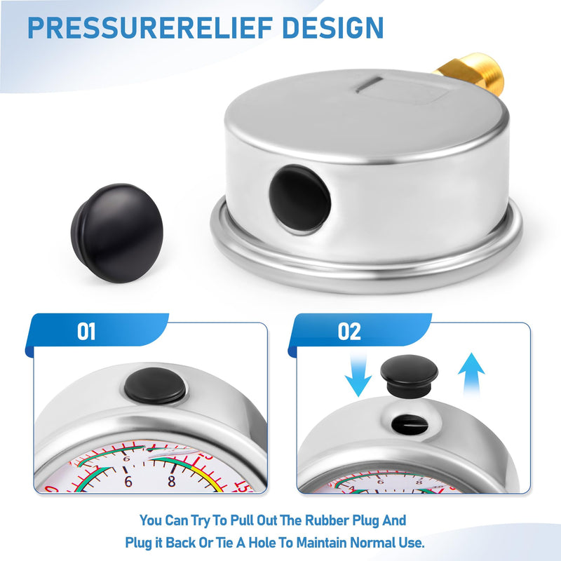 [Australia - AusPower] - Water Test Pressure Gauge Kit,2.5" Dial+12" EPDM Rubber+1/4" Lead-Free Valve+1/4 to 3/4 Adapter,0-200PSI/0-1.4MPA（Stainless Steel/Color） Red Kit 